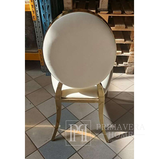Set of 2 glamor chairs with quilting, round backrest, steel, white, gold MEDALION OUTLET 