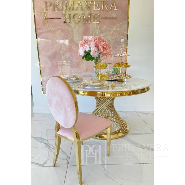 Ekskluzywne krzesło na salę weselną, na ślub złote różowe glamour, wygodne, bankietowe do hotelu, restauracji ANILLO 