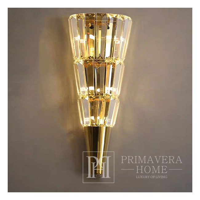 Crystal wall lamp, gold, glamor, oblong, cone, designer wall lamp CRYSTAL 