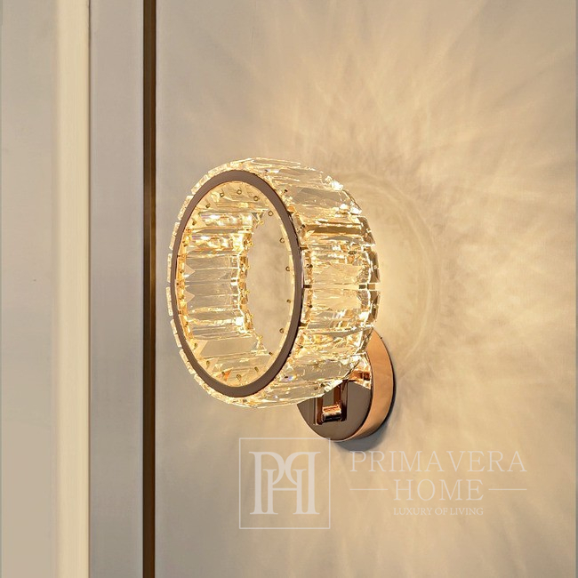 Kinkiet kryształowy, złoty, okrągły, ring, nowoczesny, lampa ścienna glamour ECLIPSE 