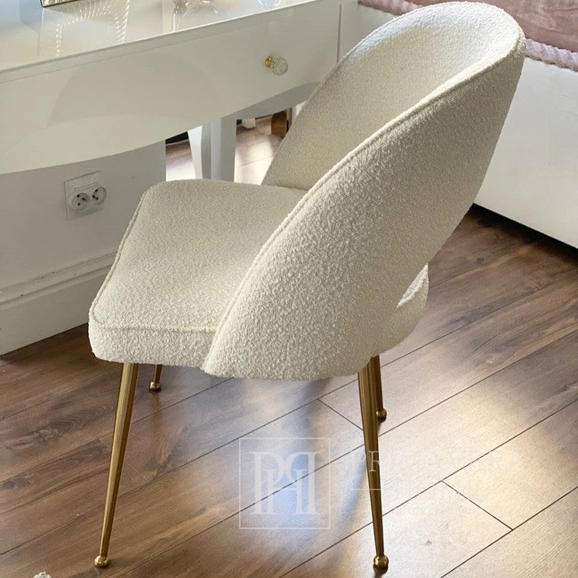 Glamour-Stuhl, Boucle, modern, gepolstert, für das Esszimmer, für das Wohnzimmer, für das Büro, bequem, halbrund, Gold, Silber CARDINALE 