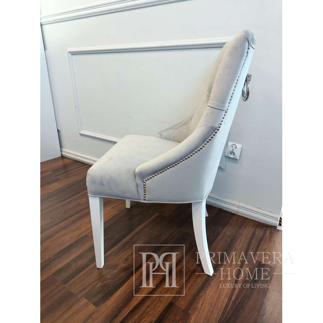 Pilka žavinga kėdė su dygsniuotu atlošu, klasikinė, valgomajam, su beldimu, Niujorkas, moderni, sidabrinė PRINCE II 
