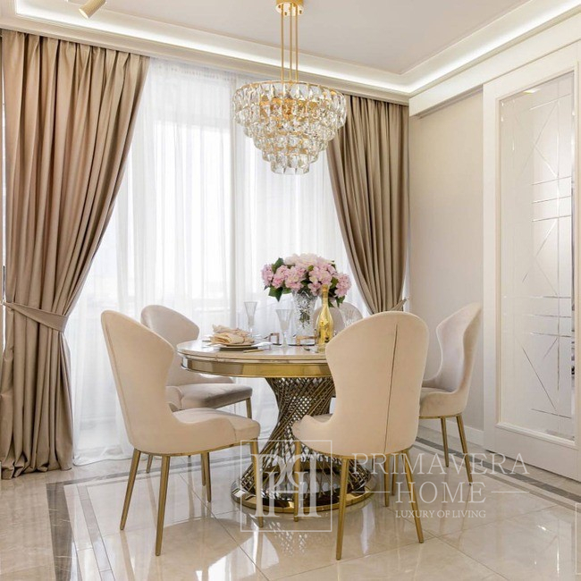 Glamour-Stuhl LOUIS gepolstert, modern, New Yorker Stil, beige-gold 49x55x110