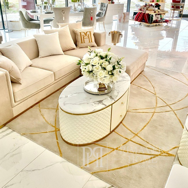 Luksusowy, designerski dywan do salonu, do sypialni, nowoczesny, glamour, beżowy, złoty 200x300 cm STRIPES GOLD OUTLET 