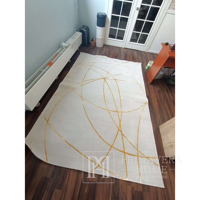 Luxuriöser Designer-Teppich für Wohnzimmer, Schlafzimmer, modern, Glamour, Beige, Gold 200x300 cm STRIPES GOLD OUTLET 
