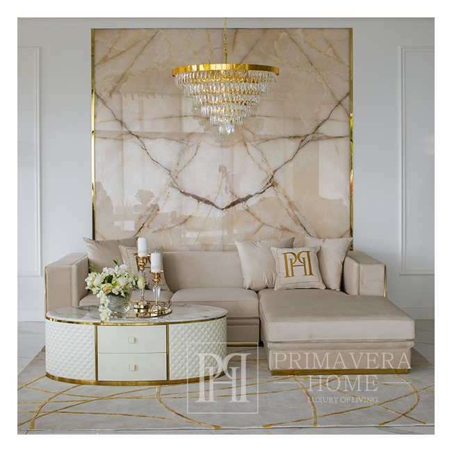 Prabangus, dizainerių sukurtas kilimas svetainei, miegamajam, modernus, glamūrinis, smėlio spalvos, auksinis 200x300 cm STRIPES GOLD OUTLET 