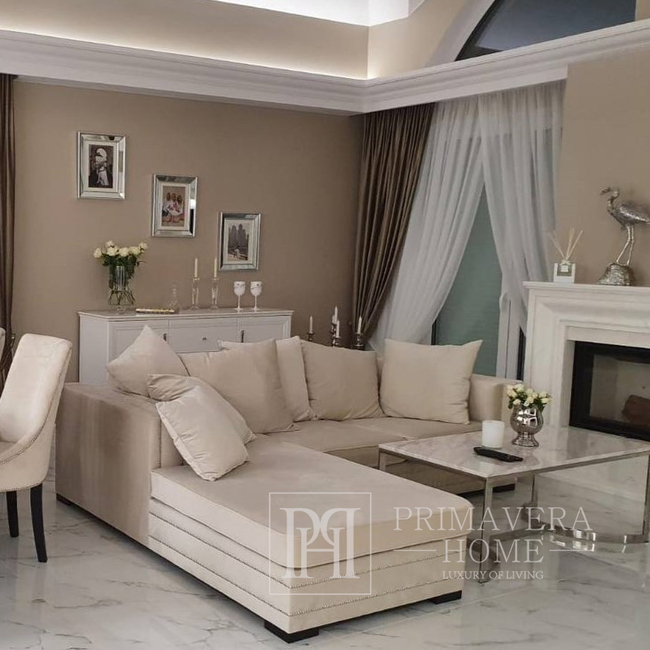 Šiuolaikinė kampinė sofa apmušta glamour gali būti išardoma su miegojimo funkcija pilka, juoda NERO