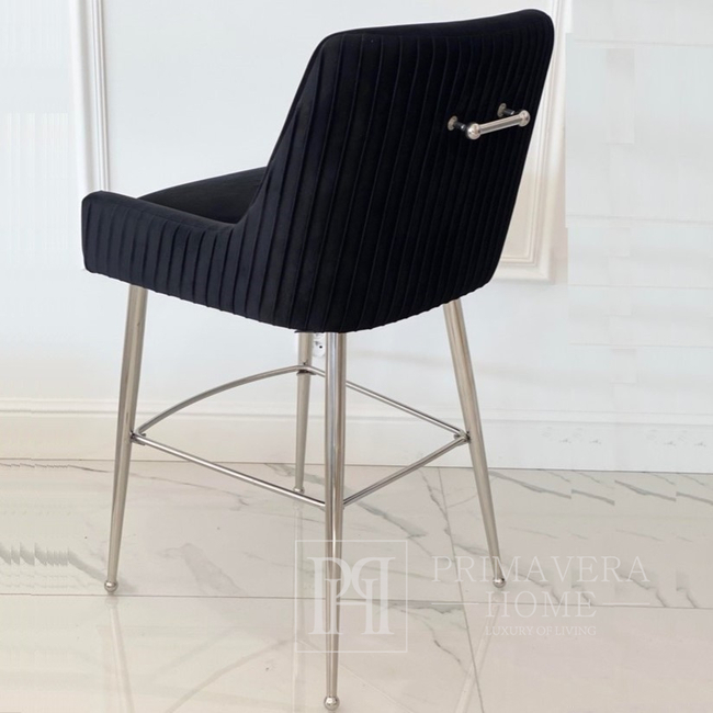 Modern glamor stool in black silver velvet fabric PALOMA