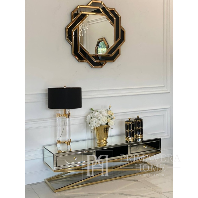 TV cabinet CHICAGO gold on metal legs, New York glamor, mirror
