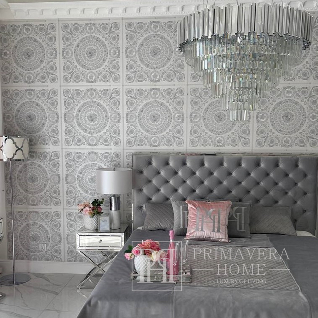 Wallpaper VERSACE IV Heritage silver ornament on a white background 