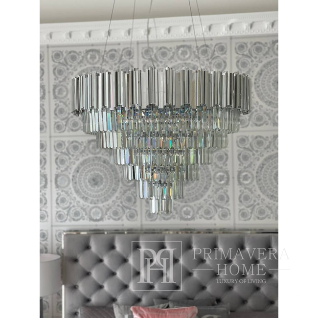 Glamor chandelier, exclusive pendant lamp, crystal, round, silver ROYAL 80cm