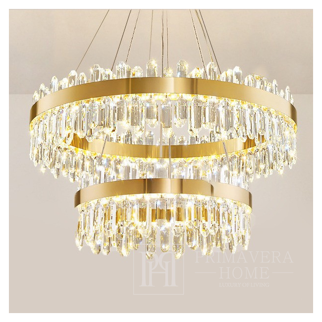 Crystal chandelier, glamor, gold, designer, exclusive in a modern style, round two-story pendant lamp BULGARI XL