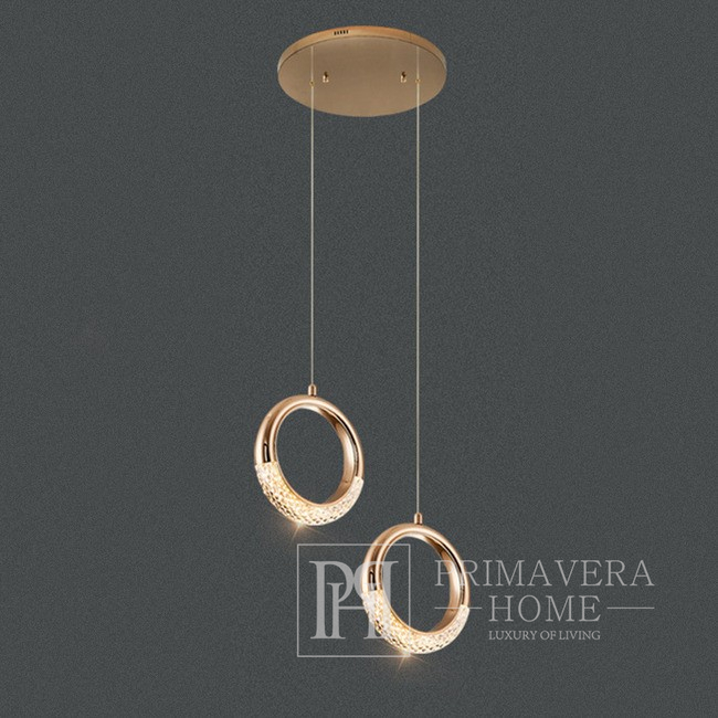 Crystal chandelier, glamor pendant lamp, gold, round, designer, exclusive, double, above the island ROUND DOUBLE 