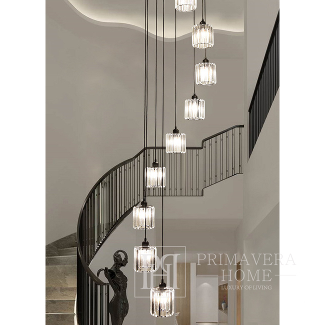 Crystal chandelier, hanging, gold, designer, exclusive, in a modern style, with glass shades, STARS XL hanging lamp above the stairs 