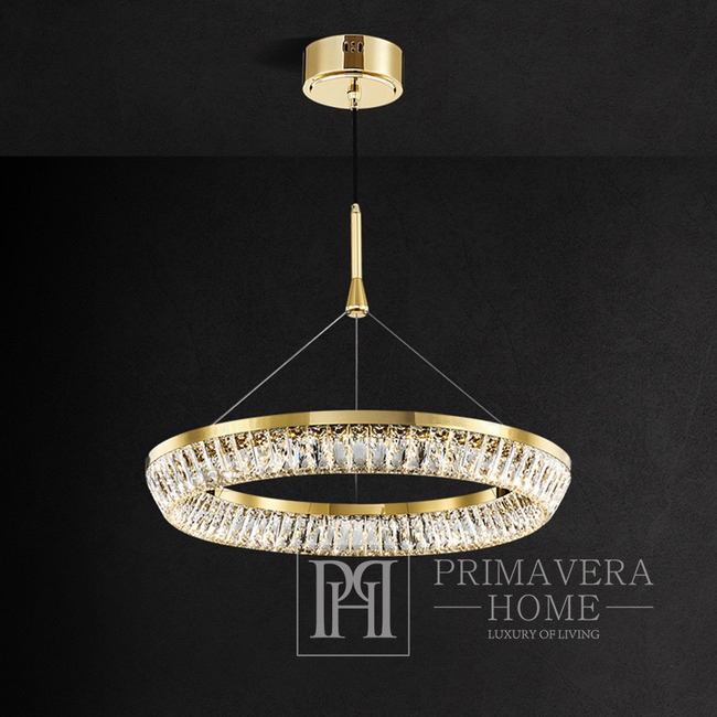 Żyrandol kryształowy BELLINI S 60 cm złoty, designerski, ekskluzywny w stylu nowoczesnym, ring, lampa wisząca 