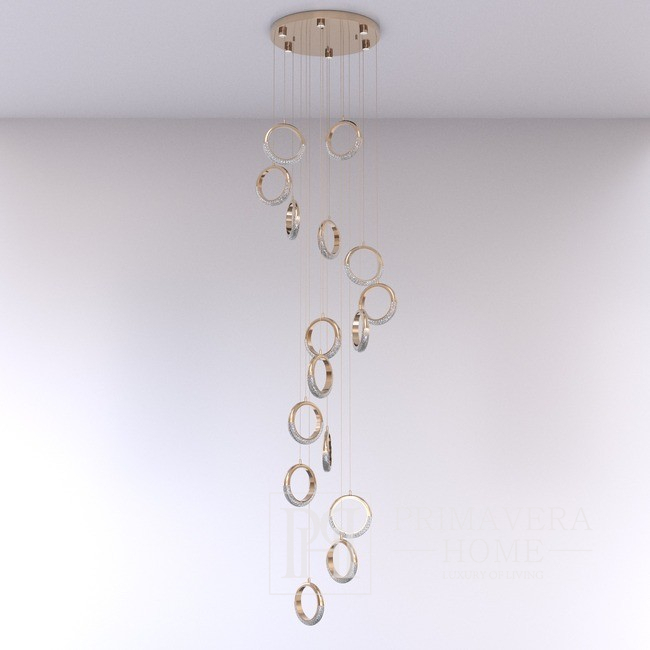 Modern chandelier, glamor hanging lamp, gold, round, designer, exclusive, long hanging plafond, above the stairs, hall ROUND XXL 