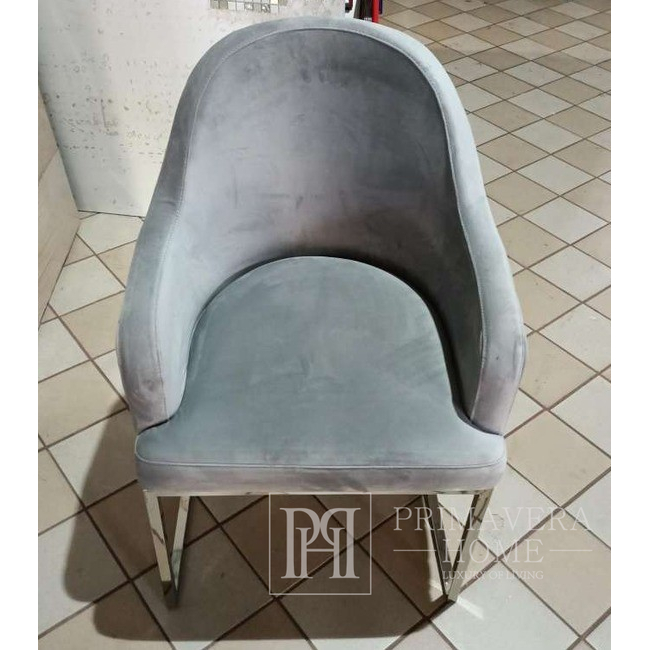 Krzesło glamour z podłokietnikami,  ekskluzywne, nowoczesne, stalowe, półokrągłe, szare, srebrna OPERA OUTLET 