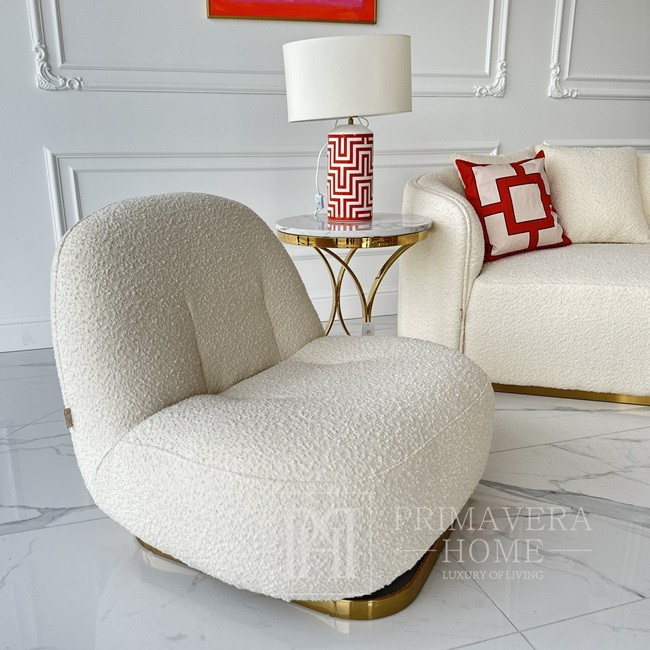 Drehsessel modern rund Designer Bouclé beige LONDON - Primavera Home