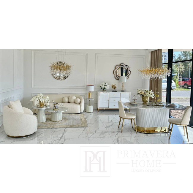 Swivel armchair modern round designer beige MIAMI boucle