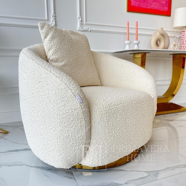 Fotel obrotowy nowoczesny  okrągły designerski beżowy boucle MIAMI