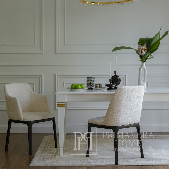 Krzesło glamour klasyczne tapicerowane do jadalni, nowoczesne, bukowe, nowojorskie z podłokietnikiem NAPOLI