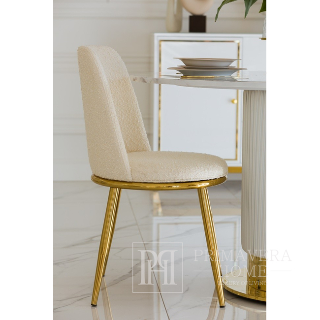 Moderni žavinga kėdė valgomajam, dizainerių kurta, apvali, smėlio, auksinė ENZO BOUCLE 