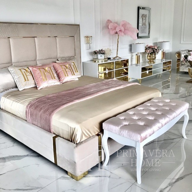 Prabangus rožinis glamour pufas, miegamojo suolas, dygsniuotas, apmuštas, ELENA sėdynė