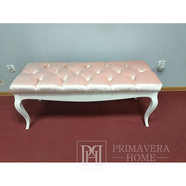 Luxuriöser rosafarbener Glamour-Sitzhocker, Schlafzimmerbank, gesteppt, gepolstert, ELENA-Sitz