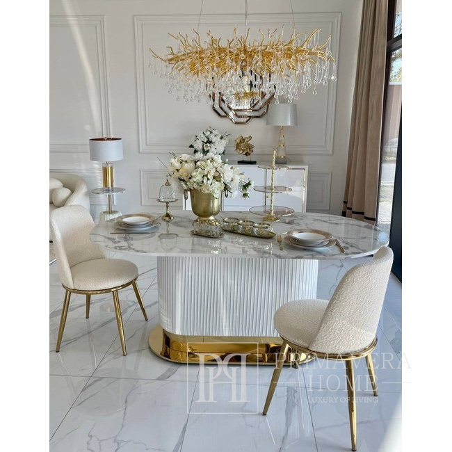 Ekskluzywny stół glamour do jadalni, nowoczesny, designerski, biały, złoty ROYAL