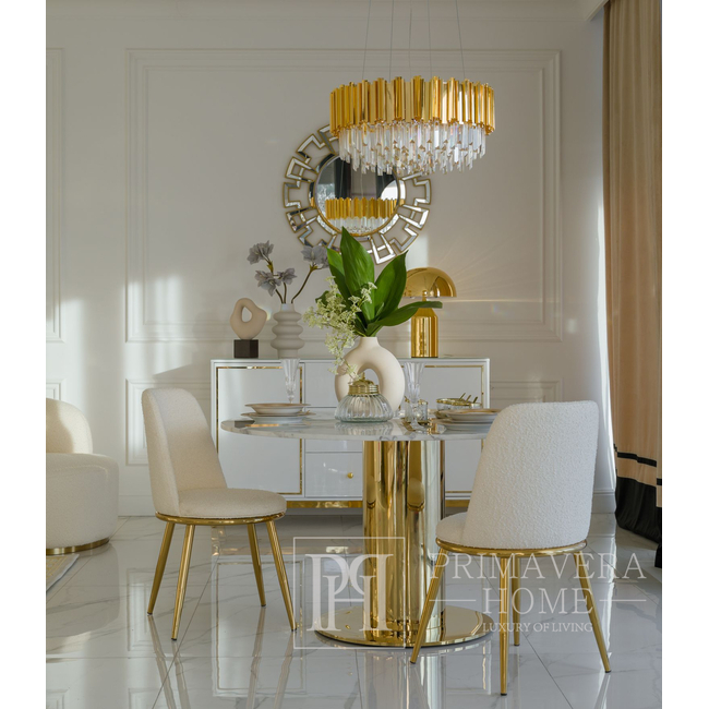 Stół glamour do jadalni okrągły, na złotej stalowej nodze, nowoczesny, 130cm ORION 