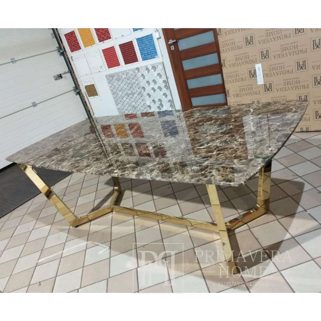 Glamour valgomasis stalas išskirtinis, plieninis, auksinis, rudas viršus 220 cm KENT OUTLET