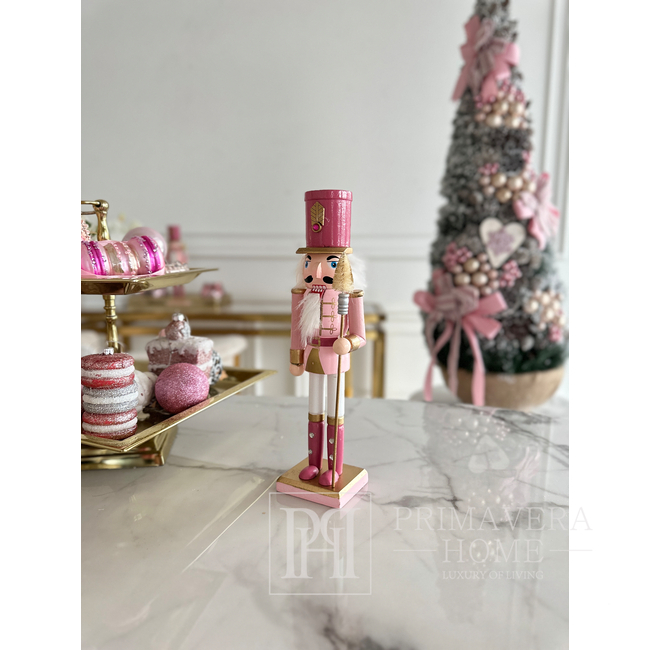 Wooden nutcracker, 31 cm, pink, elegant