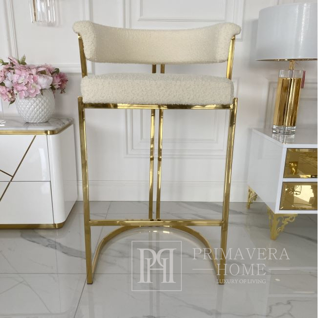 Glamor bar stool, gold, boucle, modern upholstered for dining room, bar, MARCO island
