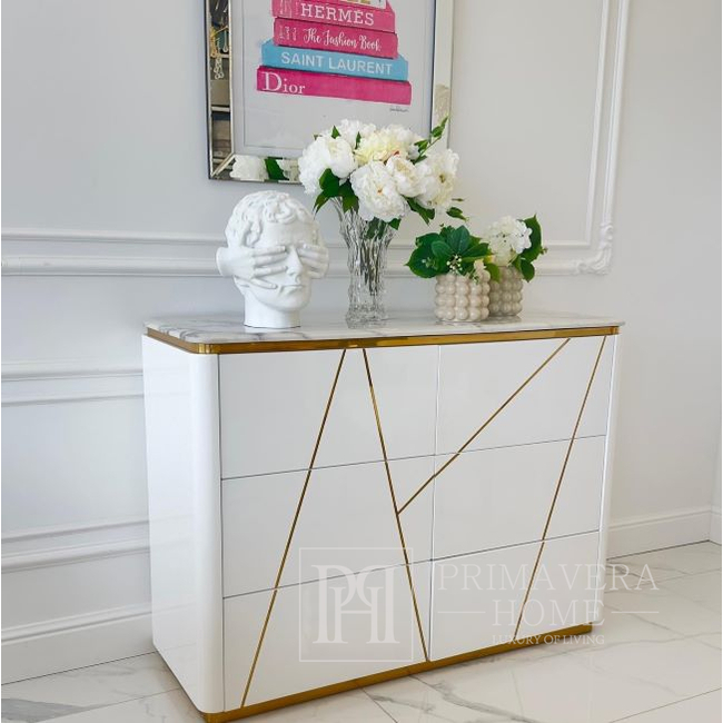 Glamor chest of drawers varnished, modern, designer, white and gold AVENUE 120cm 