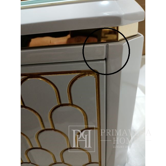 Glamor TV cabinet, high gloss, white, gold, GATSBY OUTLET style