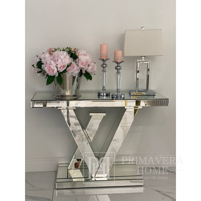 Moderni sidabrinė glamūrinė veidrodinė konsolė LV OUTLET 