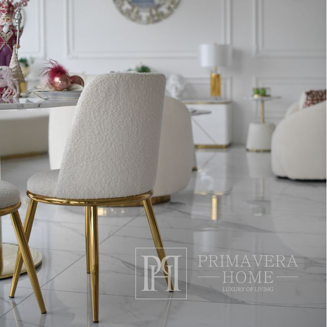 Moderner Glamour-Stuhl für das Esszimmer, Designer, rund, beige, gold ENZO BOUCLE 