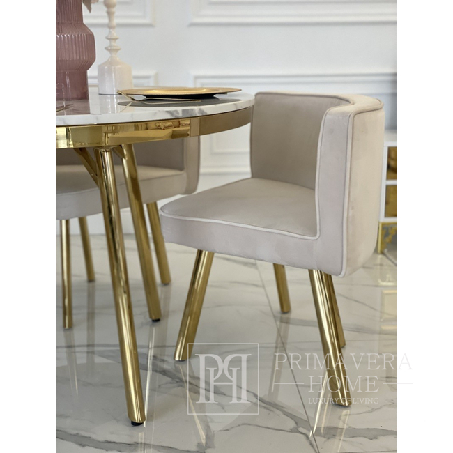Stół okrągły, nowoczesny, glamour, biały złoty 120cm SMART 