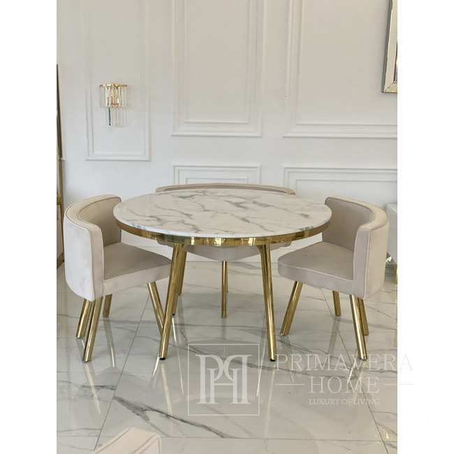 Dining table with chairs, glamour, round set, modern, white - gold SMART