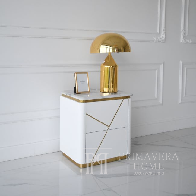 Glamor bedside table lacquered high gloss white gold for the bedroom AVENUE 