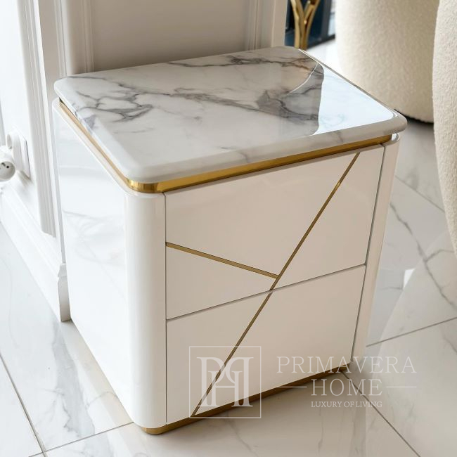 Glamor bedside table lacquered high gloss white gold for the bedroom AVENUE 