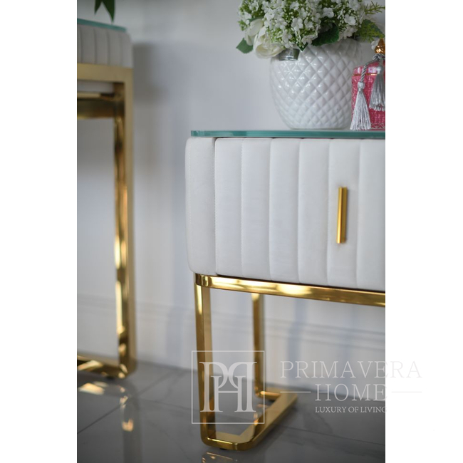 Modern glamor bedside table, beige, gold, side table with drawer AMORE 