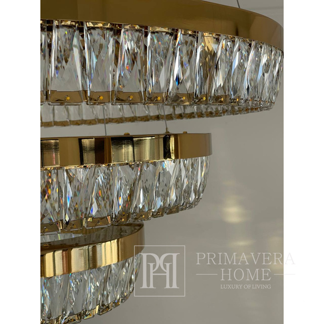 Krištolo sietynas, auksinis, dizaineris, išskirtinis modernaus stiliaus, žiedas, pakabinamas šviestuvas BELLINI XL 
