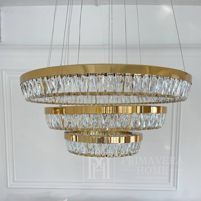 Crystal chandelier, gold, designer, exclusive in a modern style, ring, hanging lamp BELLINI XL