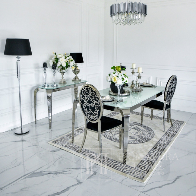 Design-Glamour-Tisch mit Glasplatte, Stahl, Modern, Silber ELITE 