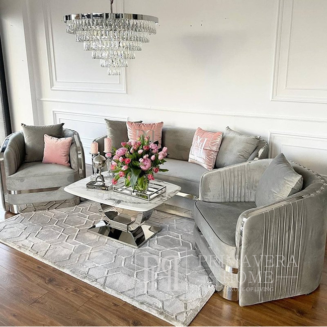 MADONNA Elegant and modern silver grey glamour upholstered sofa OUTLET 