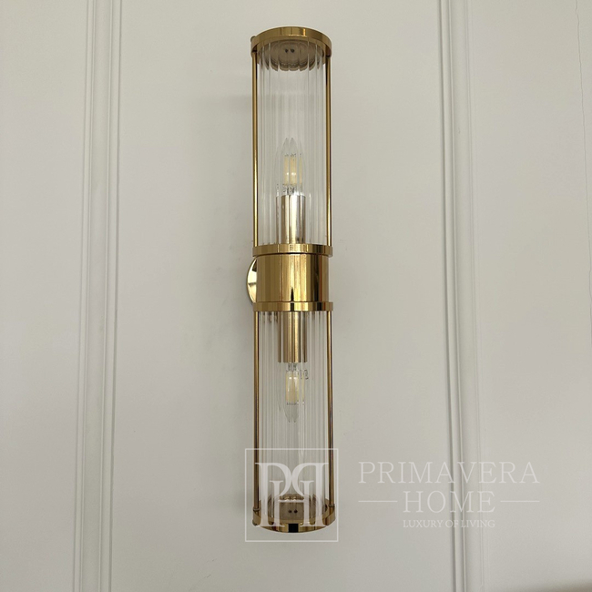Kinkiet kryształowy, złoty, glamour, podłużny, designerska lampa ścienna RONALD 