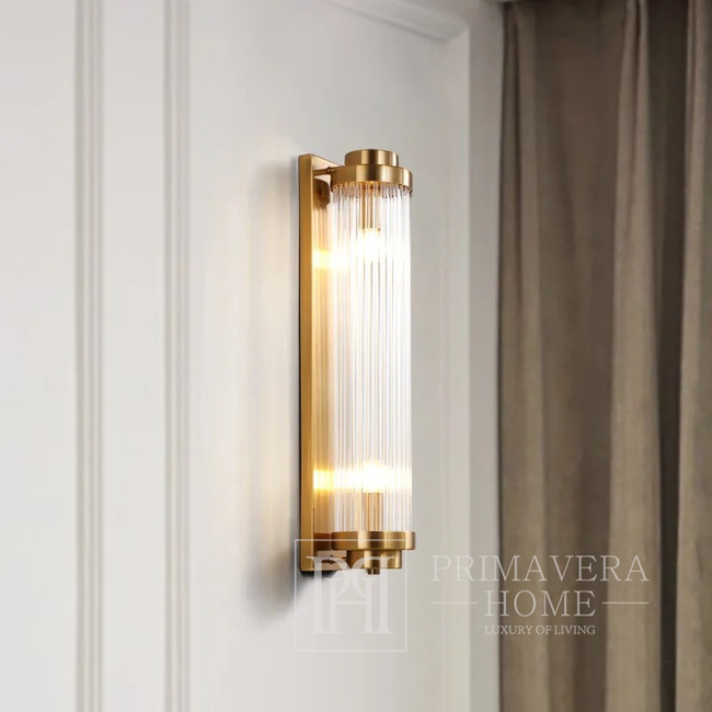 Kinkiet kryształowy, złoty, glamour, podłużny, designerska lampa ścienna SOFIA 