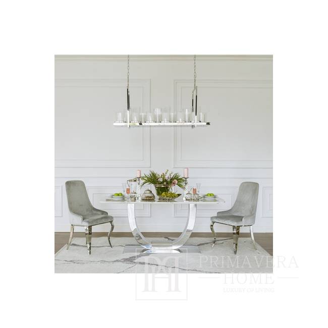 Luksusowe krzesło do jadalni, glamour, z giętą nogą, wygodne, klasyczne, styl nowoczesny, szare, srebrne CAMILLA 