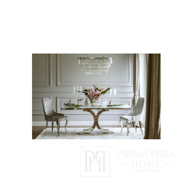 Luxuriöser Esszimmerstuhl, Glamour, mit gebogenem Bein, bequem, klassisch, moderner Stil, grau, silber CAMILLA OUTLET [CLONE] 